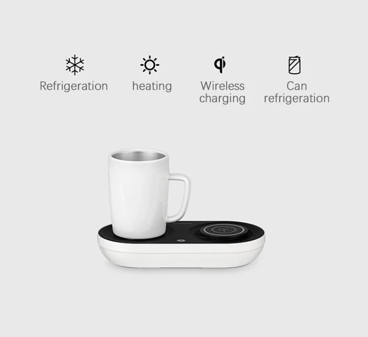 Smart coffee mug heating cooling for desk with wireless phone charging