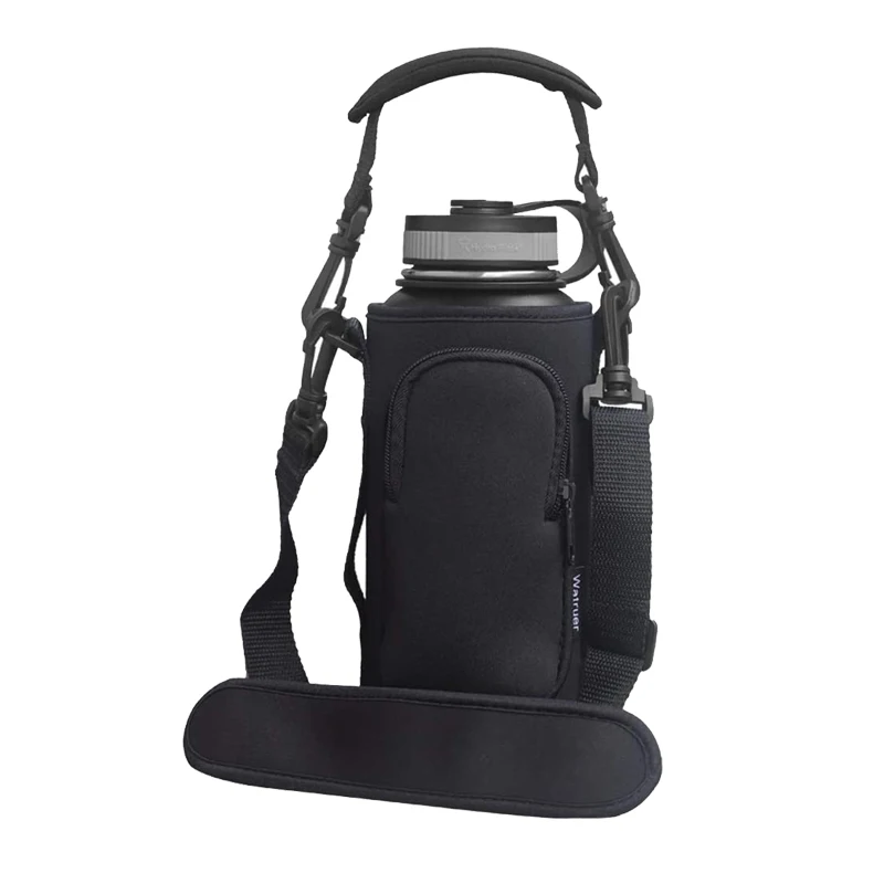 Fruit Pattern Neoprene Water Bottle Holder with Shoulder Strap Motivational 2.2 l Gallon Drinks Sleeve with and Phone Pouch