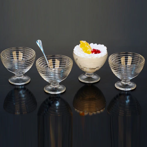 
4pcs crystal embossed glass ice cream bowl set with stand 