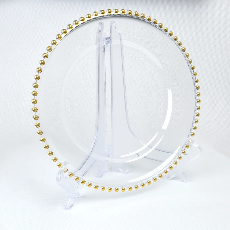 Clear Plastic Wedding  Charger Plate Wholesale  Silver Gold Beaded Rim Round Home Wedding Charge Plate For Party