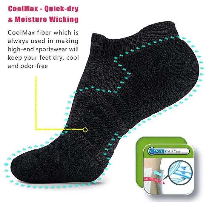 
DYSS-9616 No Show,low cut Compression Athletic Running Socks, Wicking Sport Cushion Padded Sock also for hiking Tennis, Cycling, 