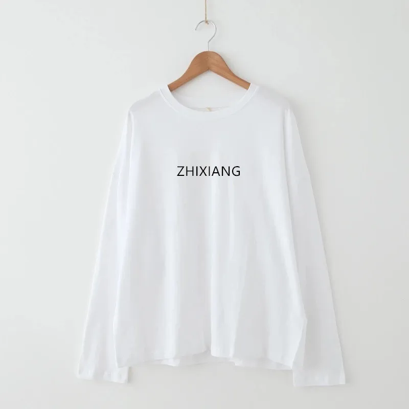 print cotton long sleeve loose high quality fashion t shirt tshirt oversize white t shirt free size for spring clothes women