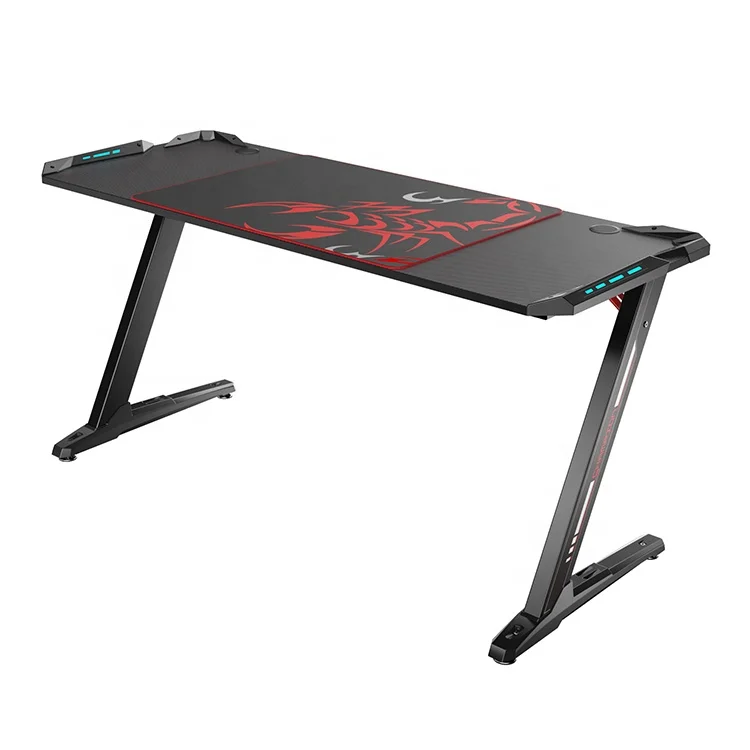 DESINGA Z Shape Computer Table Gaming Desk Large Size 60inch Black Metal Cartoon Modern Commercial Furniture PC Desk CE&ROHS&FCC