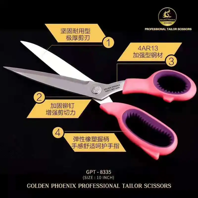 Hot Selling 10inch 3mm Thickness Soft Grips Stainless Steel Fabric Sewing Tools Tailoring Scissors For Fabric Cutting
