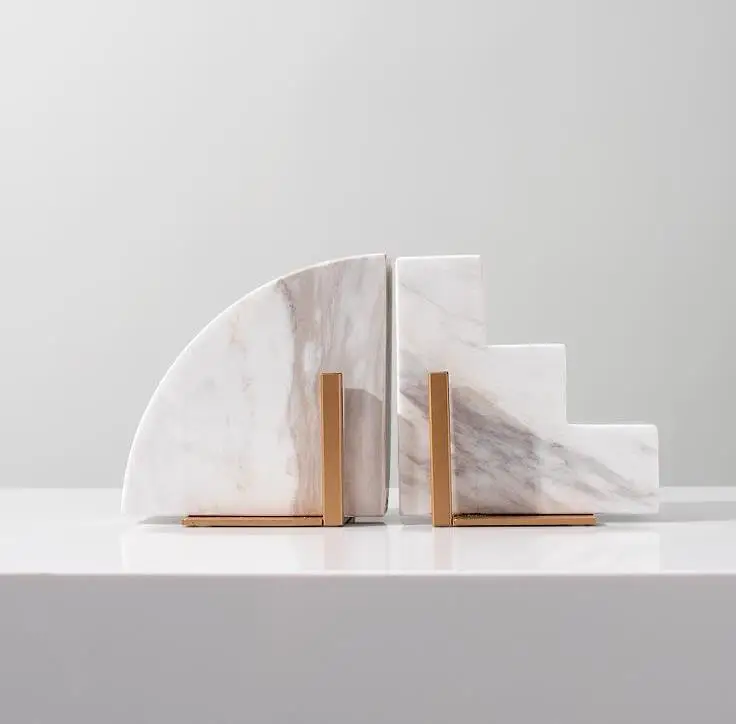 Black Zebra Wedge Shaped Natural Polished Marble Bookends