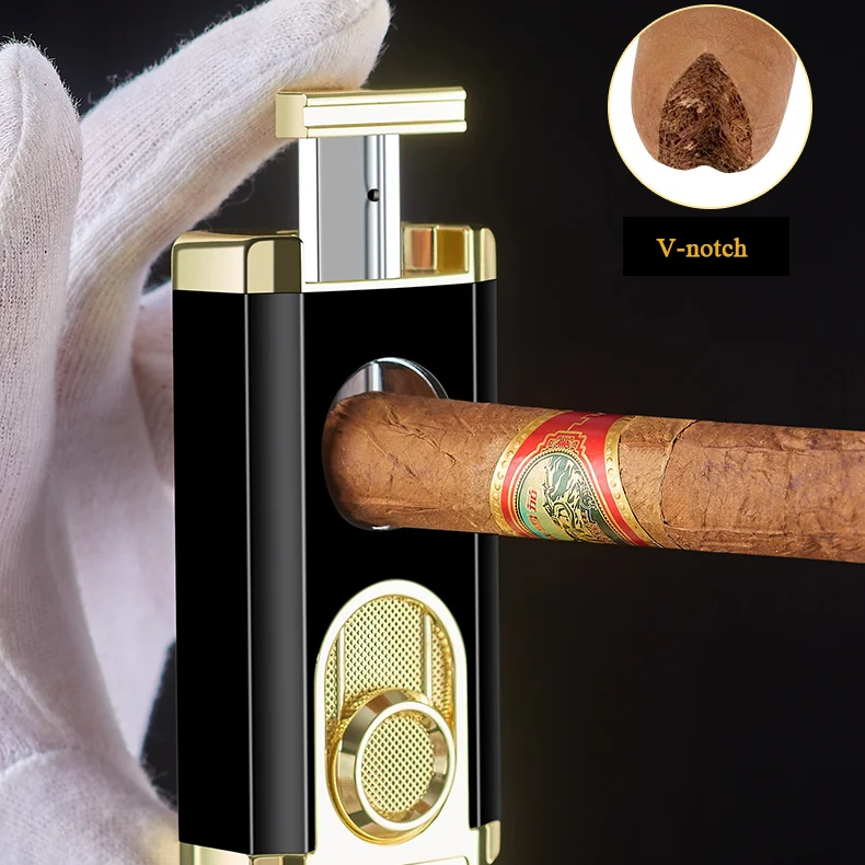 DEBANG Cigar Lighter best seller Exquisite gift box Triple Flame cigar torch Lighter with Lighter Holder and cigar cutter