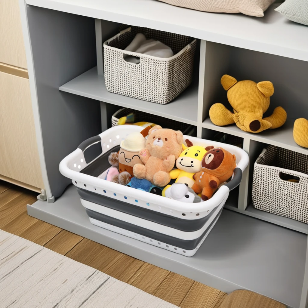 Large Capacity Collapsible 37L Folding Laundry Storage Basket Organize Clothing and Bags with Foldable Plastic Container