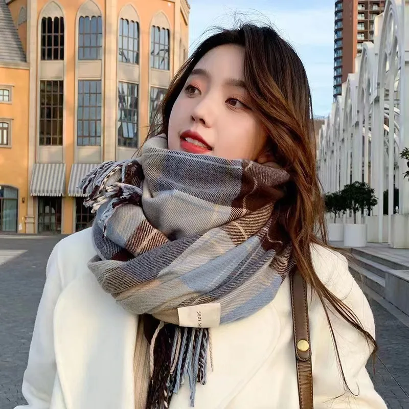 Fashion Thick Warm Winter Scarf Design Print Women Plaid Shawl Lady Wrap Tassel Scarves Knitted Men Blanket