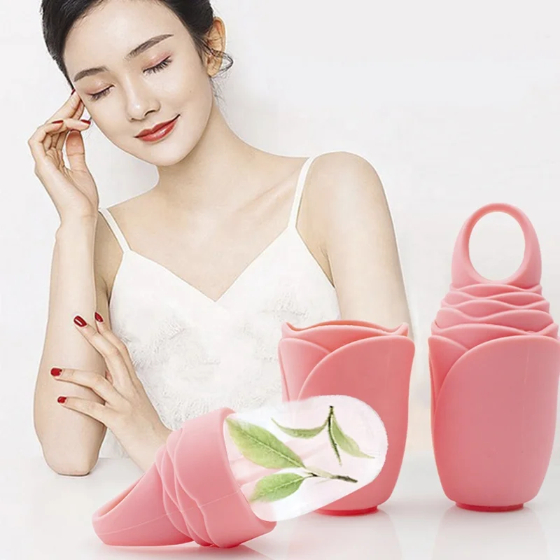 2024 New Design Ring Rose Reusable Women Skin Glowing Globes Cooling Facial Roller Massager Cube Silicone Ice Roller For Face