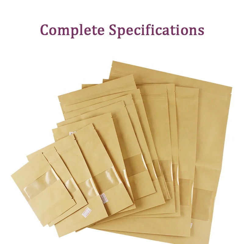 Customized Brown Kraft Paper Stand-up Pouch Zip Lock Window with Gravure Printing Top-Acceptable Food Packaging Bags