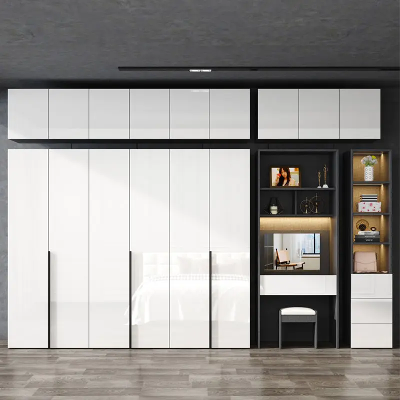 High Gloss Shinny Surface Bedroom Furniture Closet Wardrobe With Dressing Table Wardrobe