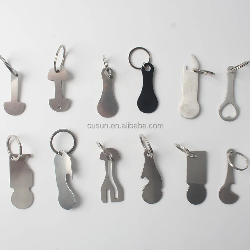 Custom Design Logo Metal Keyring Coin Holder Supermarket Shopping Cart Chip Key chain Trolley Token Coin Keychain