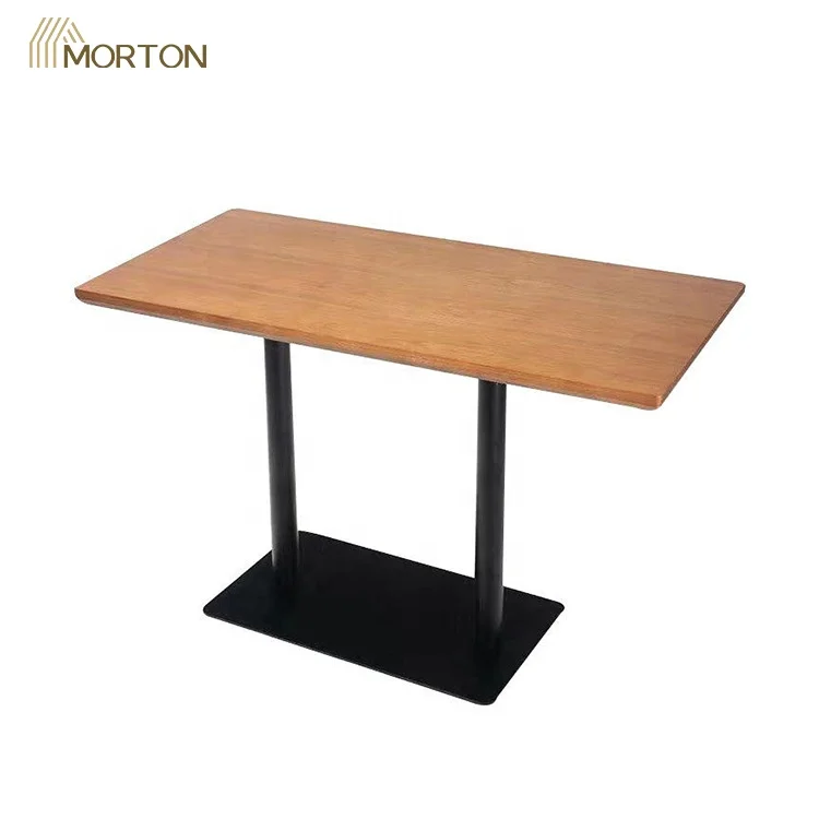 Wholesale restaurant furniture high quality rectangle wood top coffee shop cafe dining table with metal base