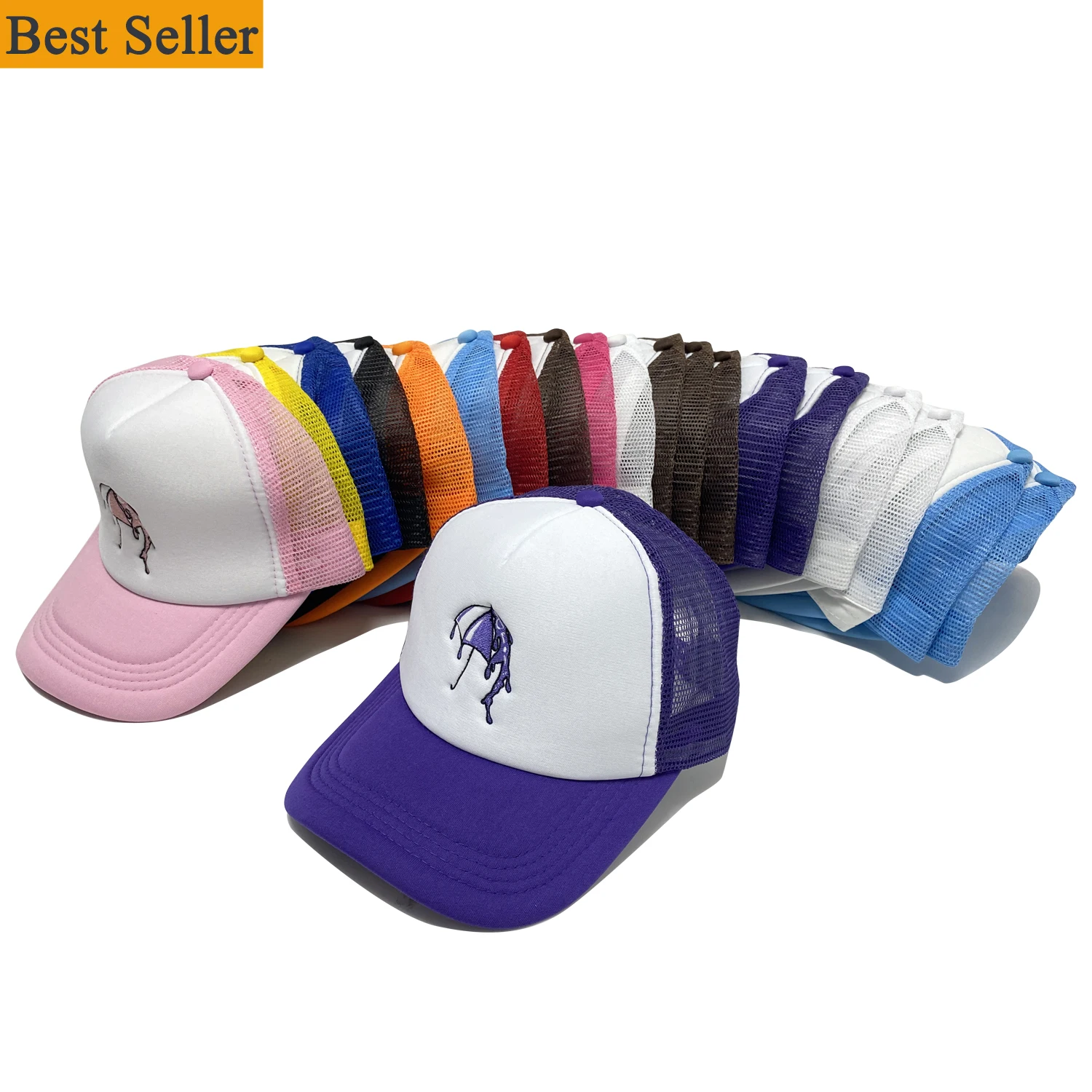 Wholesale Custom 5 Panel Embroidery Trucker Caps Fitted Mesh Hats Breathable Adjustable Baseball Caps Mens