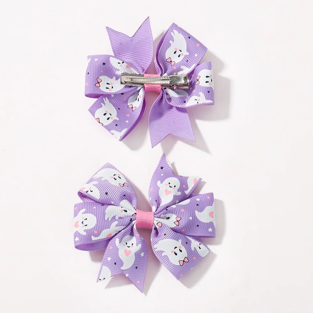 Jiamu New Design Halloween Children Ribbon Bow Hair Clips For Little Girls Black Bats Evil Halloween Hair Accessories Wholesale