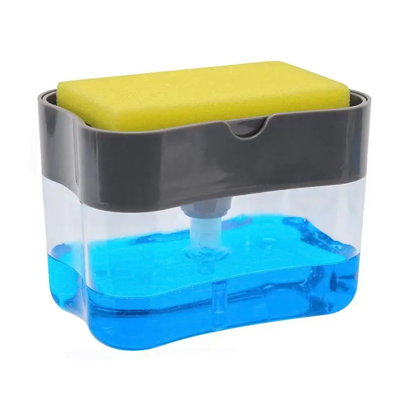 
New Bathroom Kitchen Soap Dispenser Box Wash Sponge Holder Creative Pump Sponge 2 in 1 Liquid Manual Press Soap Dispenser 