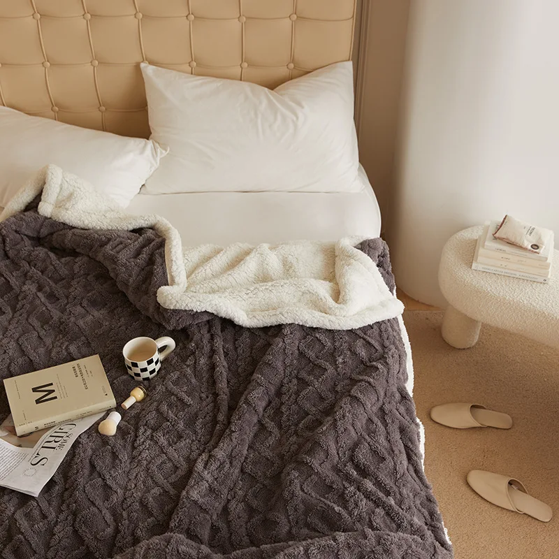 Factory Direct 3D CustomSherpa Jacquard Blanket White Sherpa Edge Blanket Wave Pattern Banket Fast Shipping Low Moq
