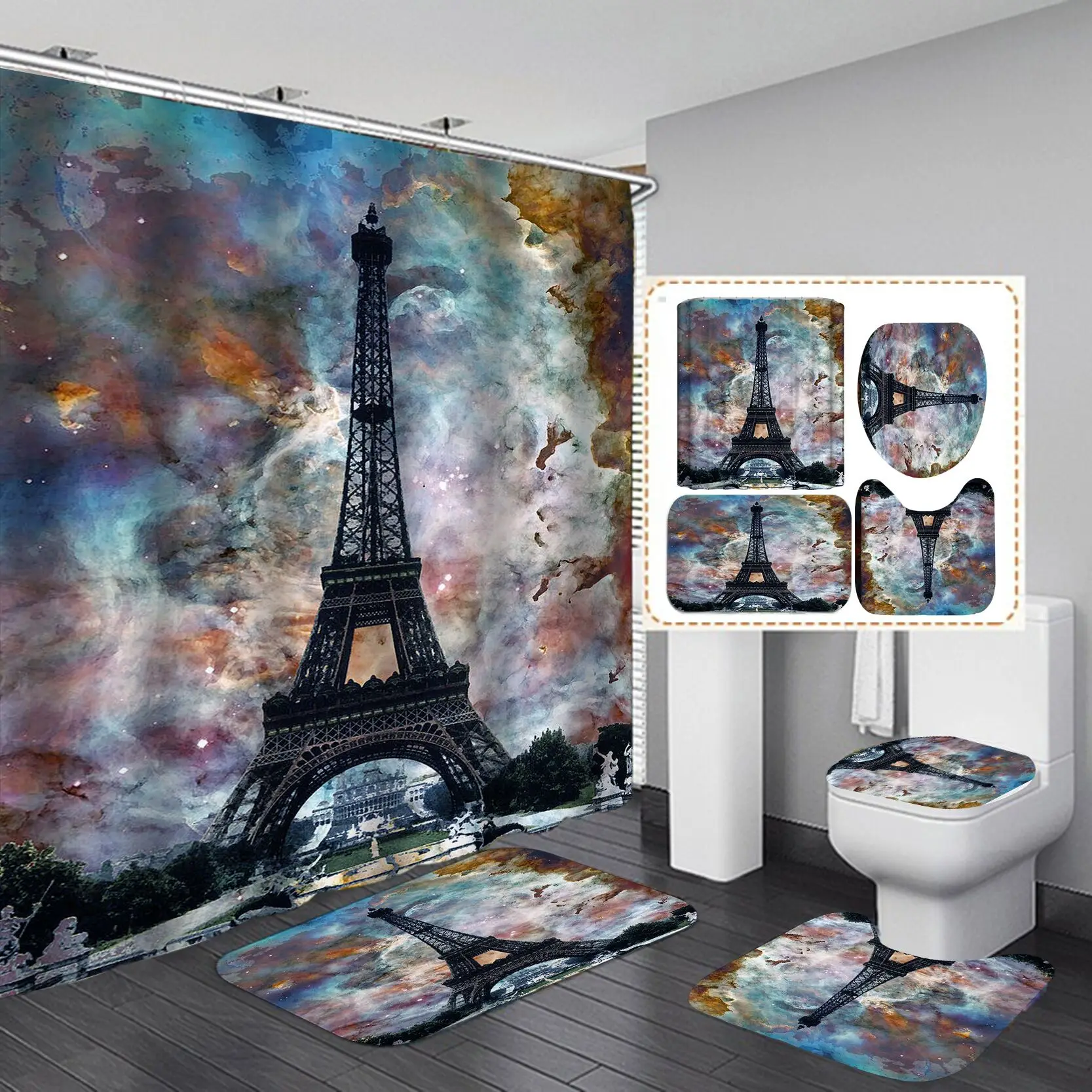 
Fashionable custom 3D printed shpwer curtain waterproof polyester fabric shower curtain sets 
