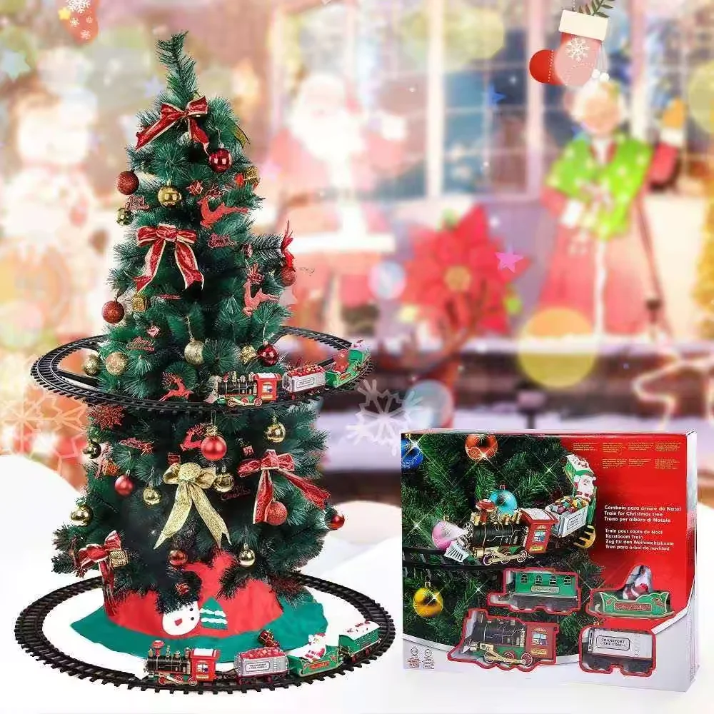 Christmas Tree Decoration Railway Train with Sound Light Santa Claus Classic Toys Electric Track Train Slot Toys
