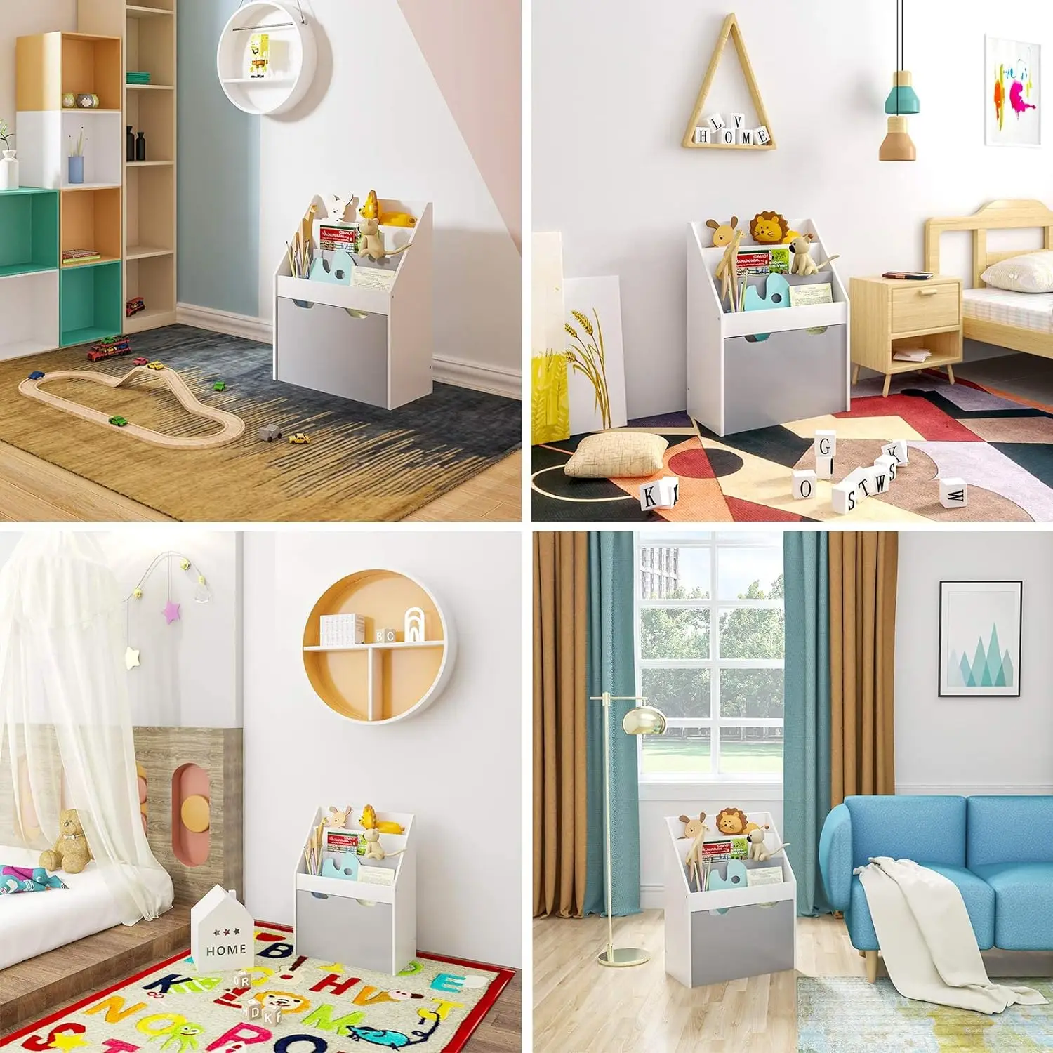 Wooden Baby Furniture Custom  Movable Corner Cupboard Rack Toys Storage Children Kids Cabinets