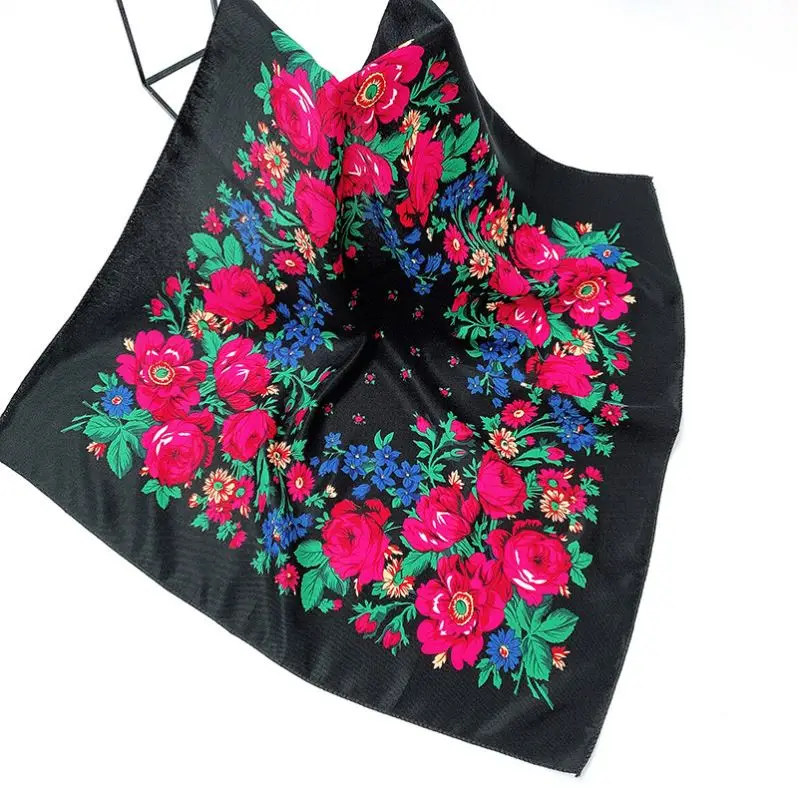 Sunscreen Shawl Rayon Scarf For Women 70 * 70Cm Russian Floral Scarves