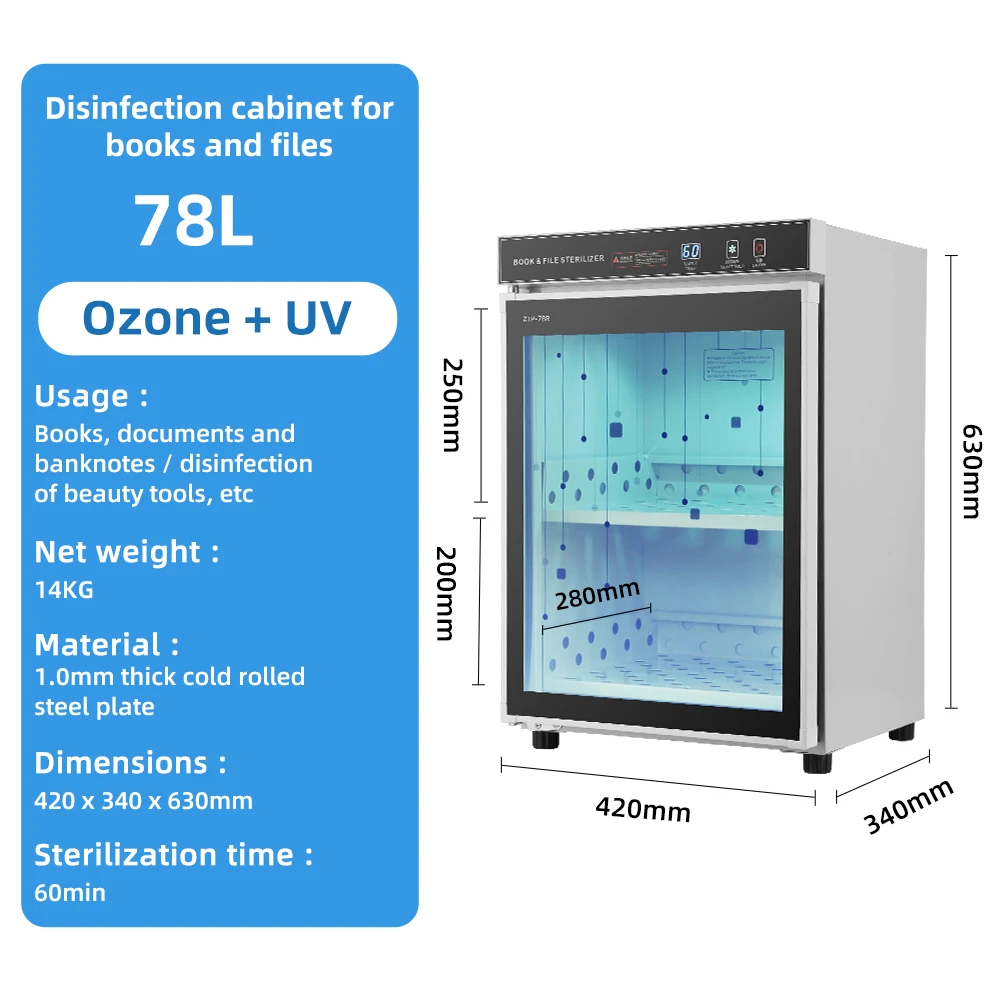 78L OEM Books Sterilizer Banknote Document Sterilizing Storage Cabinet Uv Ozone Disinfection Cabinet
