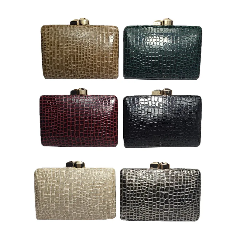 Unique Crocodile Print Dinner Bag Tin Box Evening Handbag PU Leather Ladies Wedding Bridesmaid Clutch Bag