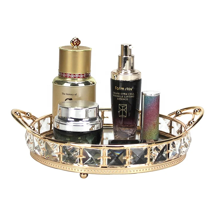 HELI Gold Mirror Tray Home Decorative Round Glass Vanity Luxury Perfume Decorative Mirrored Tray