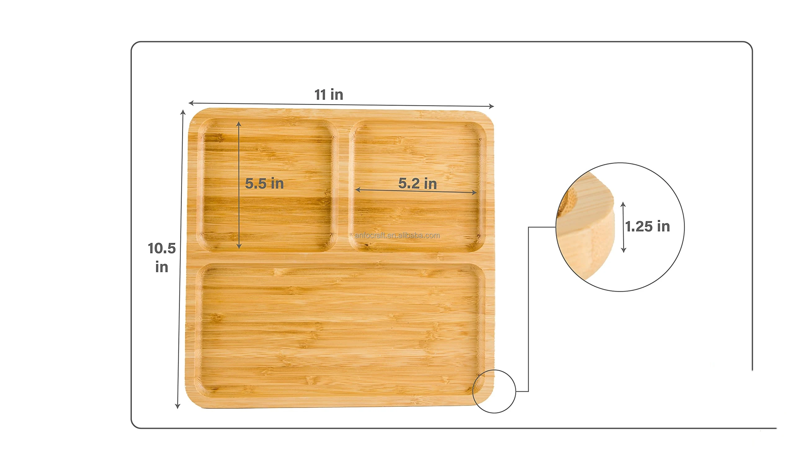 Bamboo Portion Plate 2 Pack Portion Plates for Adults Plates with Dividers Restaurant hotel use Vegetable and fruit dessert