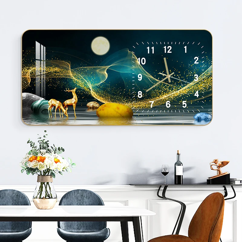 Fashion Wall Decor Crystal Porcelain Clock Hanging Wall Painting Still Life Pictures Pvc Framed Wall Art Clock Artwork Painting