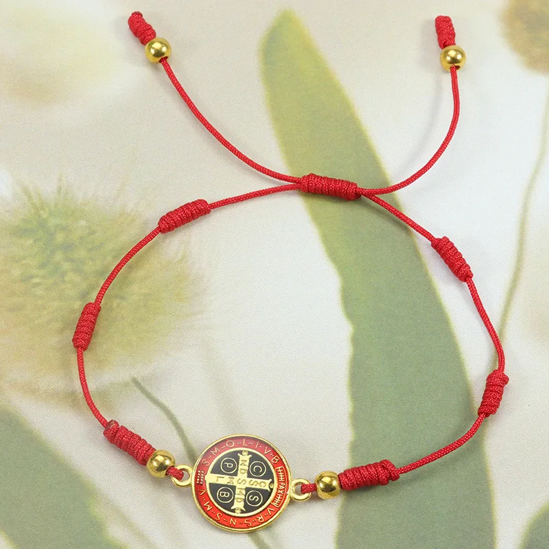 Rope Braided St. Benedict Virgin Mary Saint Jude Rosary Handmade Red String 7 Knitted Cross Woven Bracelet Christian Prayer