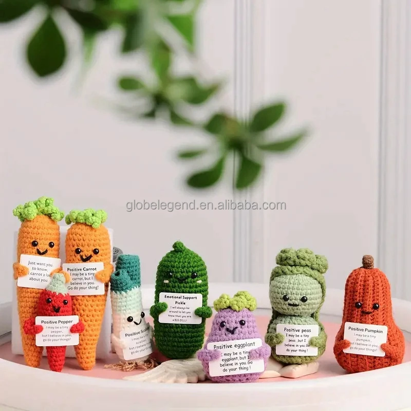 2024 Hot Selling Popular Handmade Emotional Support Pickled Positive Crochet Frog Stuffed Plush Doll Small Cucumber Crochet Toys