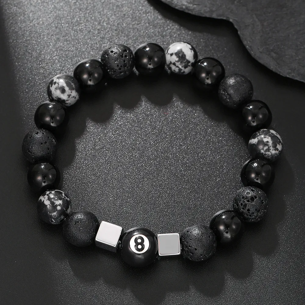 Billiards Black 8 Beaded Bracelets for Men New Simplicity Trendy Metal Square Beads Wrist Jewelry