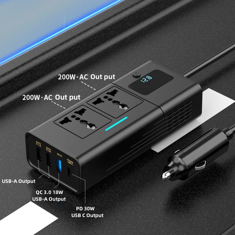 Автомобильный инвертор 200 Вт быстрое зарядное устройство Разъем DC12V до AC110V /240V универсальный PD-зарядное автомобильный