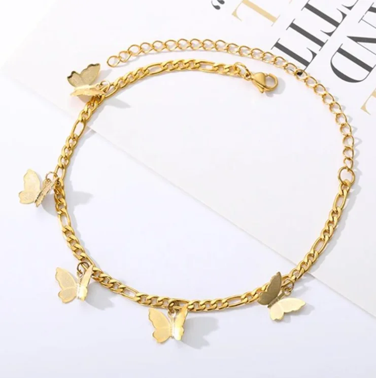 Wholesale Fashion Women Gold Plating Adjustable Butterfly Anklet Beach Charm Anklet For Women Foot Jewelry Butterfly Anklet