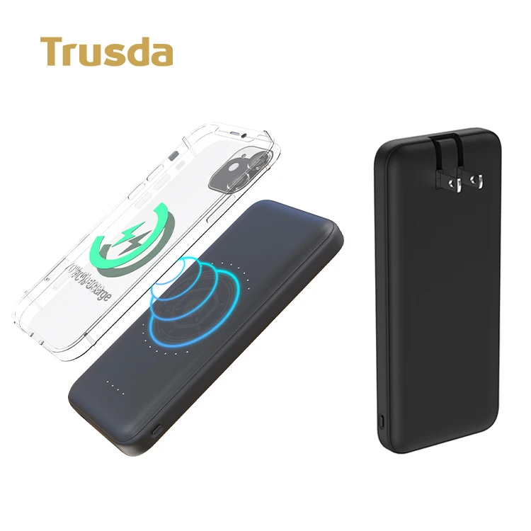 Power bank with built in ac plug pd universal portable wireless charging powerbank wireless magsaf 10000mah ac plug battery pack