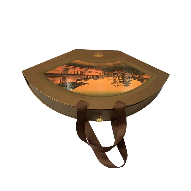 
Chinese Style Portable Fan Shaped Paper Custom Pastry Packaging Box 