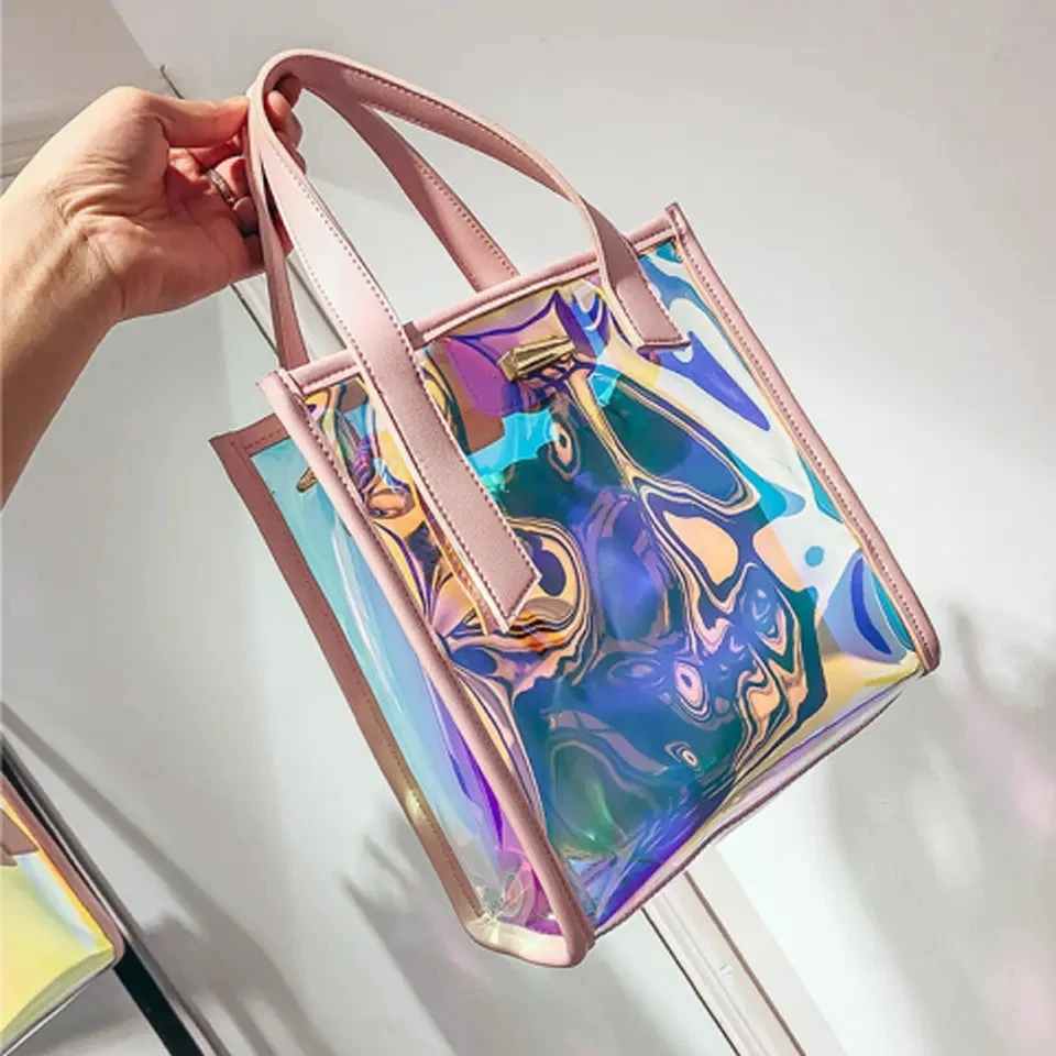 TINYATLadies Handbag for Shopping Shoulder Bag Top Fashion Shiny Laster Leather PVC Women Pillow Polyester ZIP Stone Designer