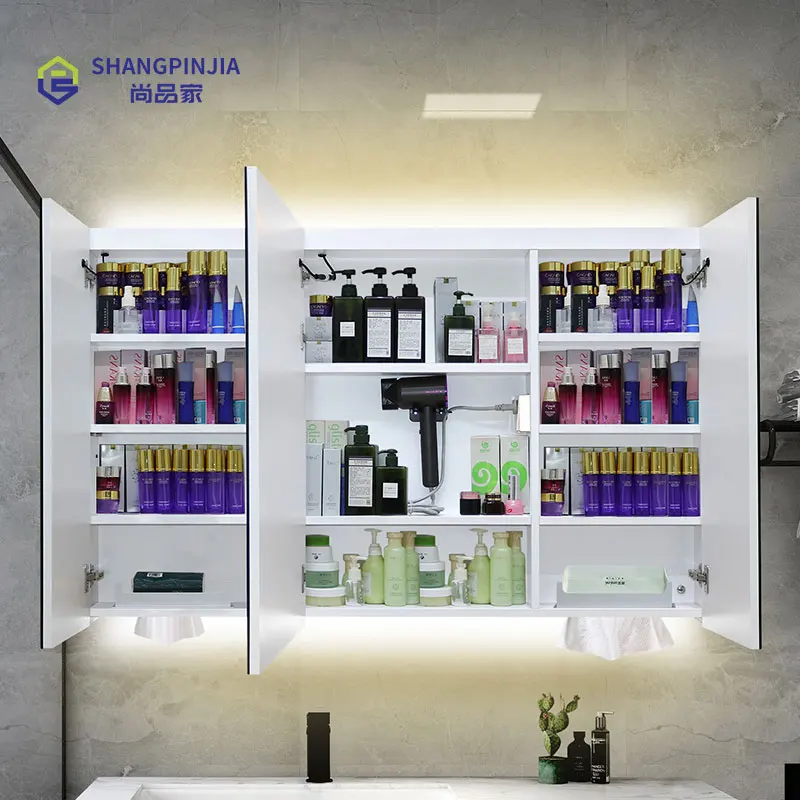 European style stainless steel bathroom cabinets and mirror cabinet with bathroom mirror function