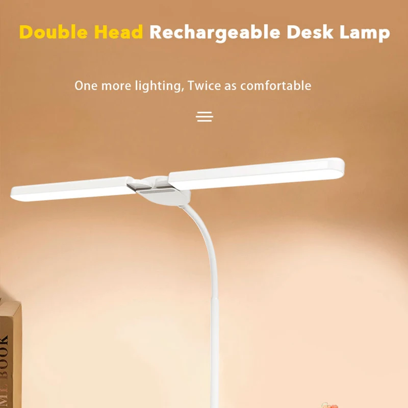 Double Head 360 Flexible Study Lamp Led Rechargeable Smart Usb Reading Desk Light Lamp For Work Hotel Office Home Table Lamps