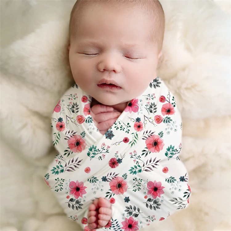 Newborn Baby Girl Boy Solid Color Cotton Swaddle Wrap Blanket Sleeping Bag+headband +hat Outfits Set