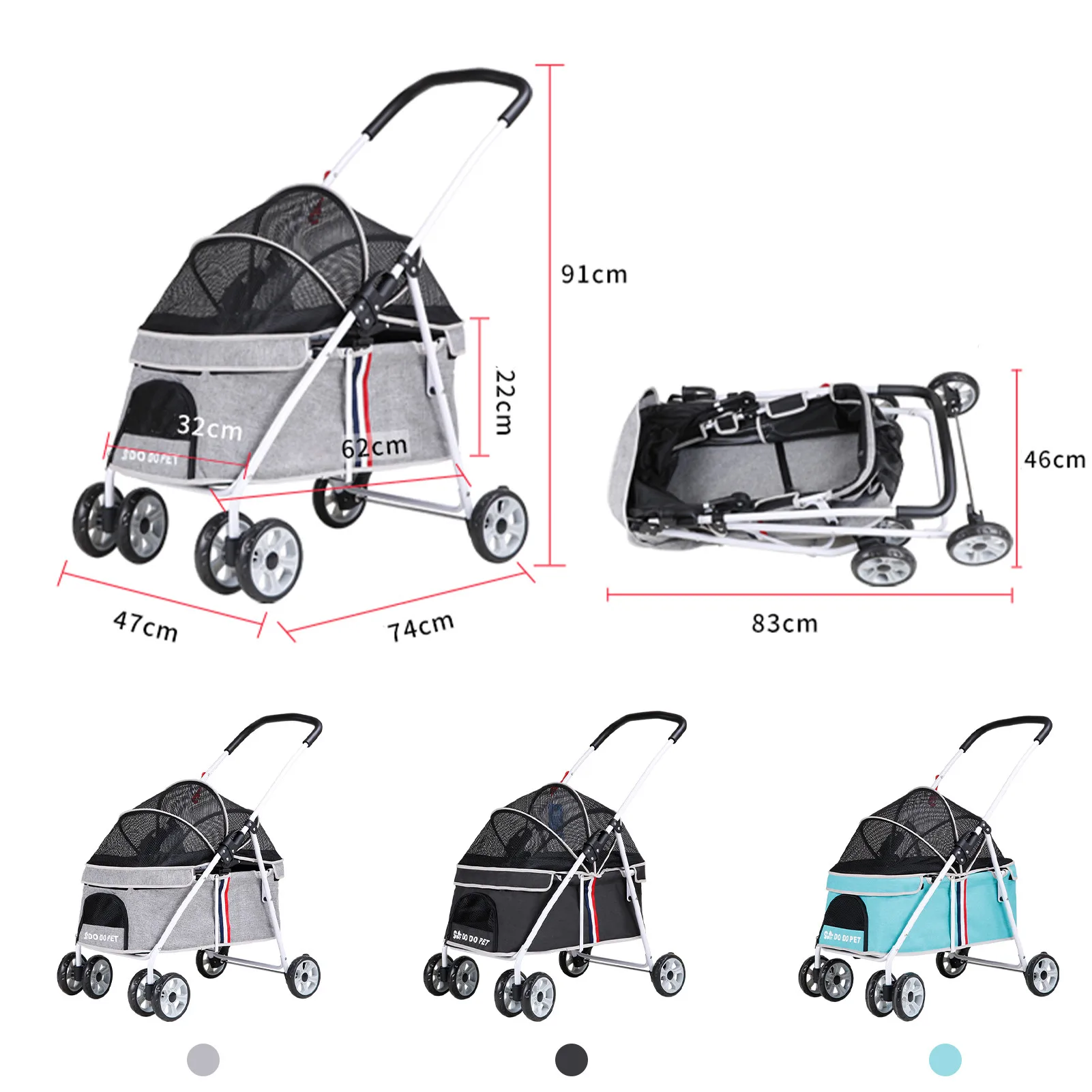 Pet Dog Stroller Dogs Carrier For Pets Cats Bags Foldable Strolling Cart Four Wheels for