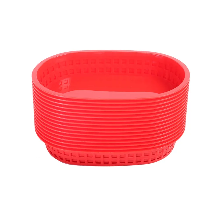 Oval Fast Food Basket Red Restaurant Tray Plastic Oval Plastic Food Burger Fruit Basket Food Serving Tray