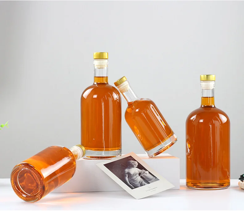 Необычная оптовая продажа прозрачных больших круглых пустых стеклянных бутылок водки для ликера 500 мл 750 мл поставщик с Пробковой Крышкой