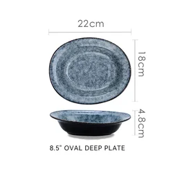 Wholesale customized blue nordic stoneware sets ceramic plates stoneware set reactive glaze plate set