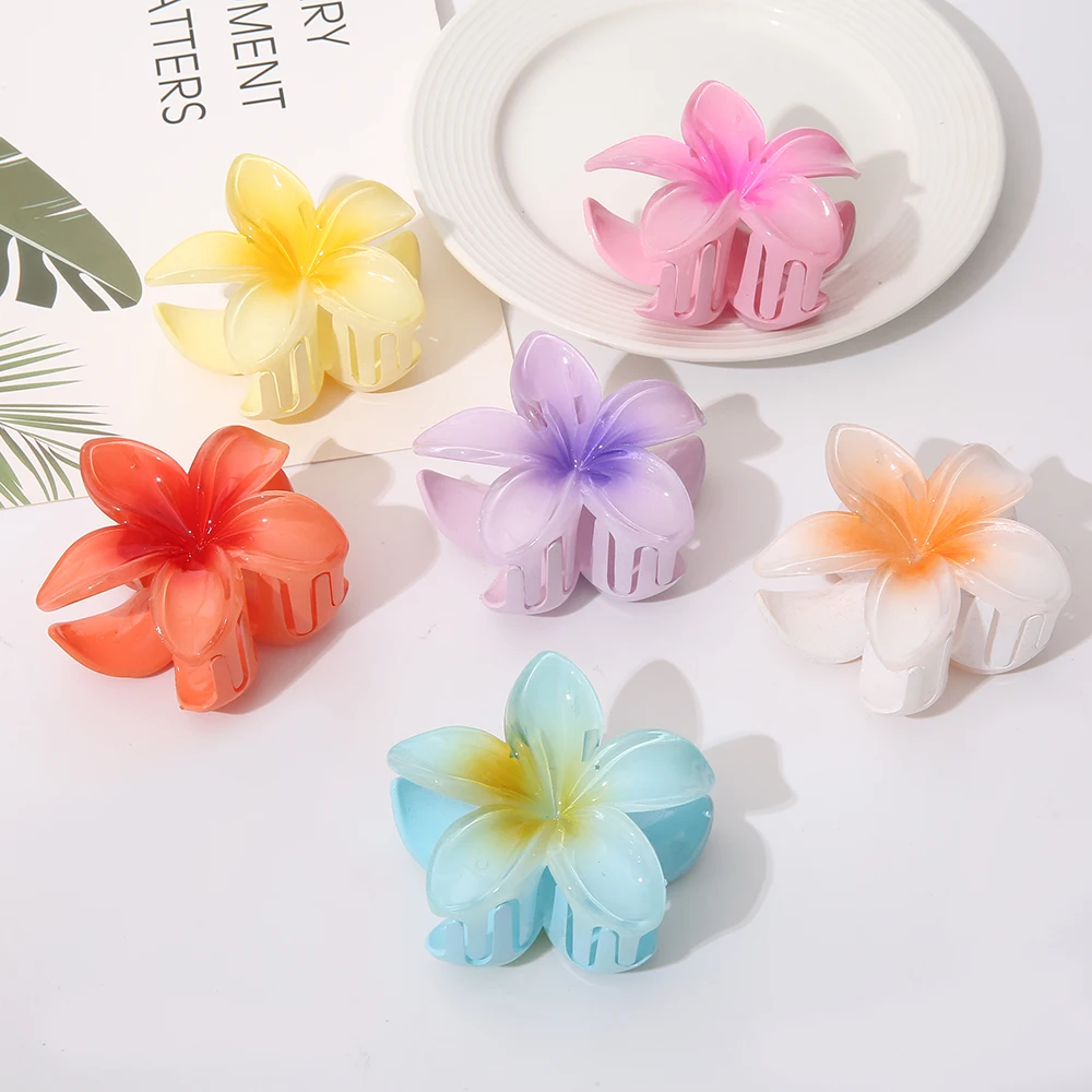 Factory Wholesale New Beach Vacation Beautiful Plumeria Flower Hair Claws Women Hibiscus Hawaiian Frangipani Claw Clip
