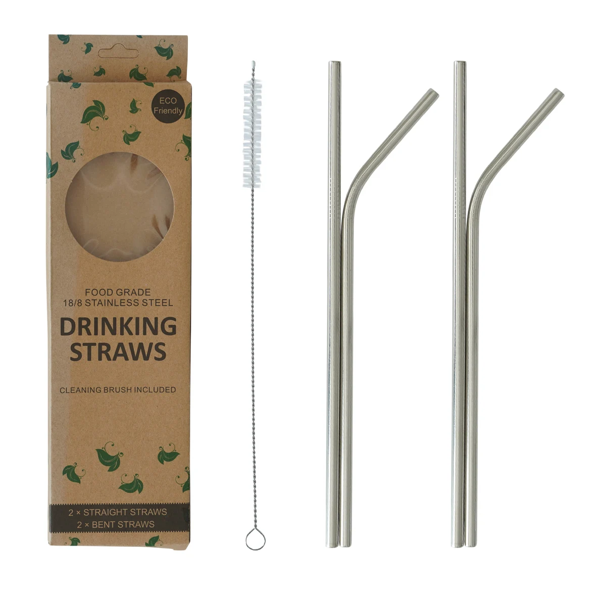 304 stainless steel 6*215mm drinking eco friendly custom 5 pcs set metal straw with brush and box