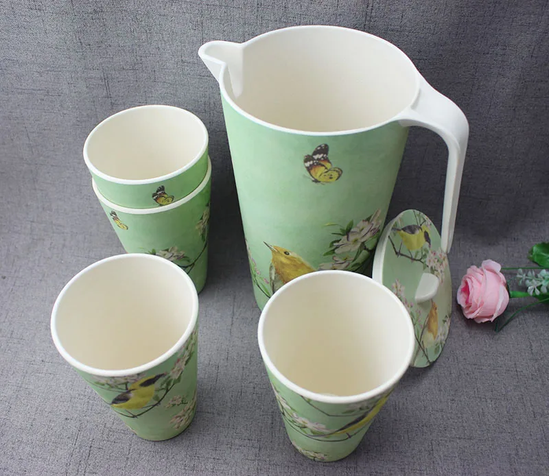 simple design wholesale bamboo fiber water jug reusable water pitche with lid