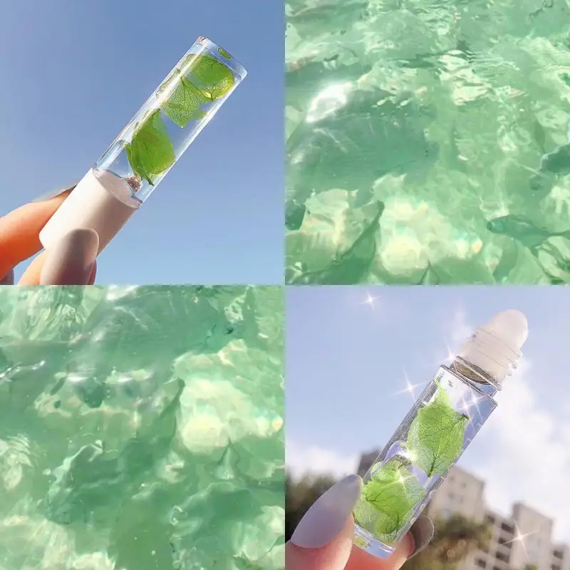 New cute transparent lip balm oil private label plant flower lipstick colorful liquid lip gloss