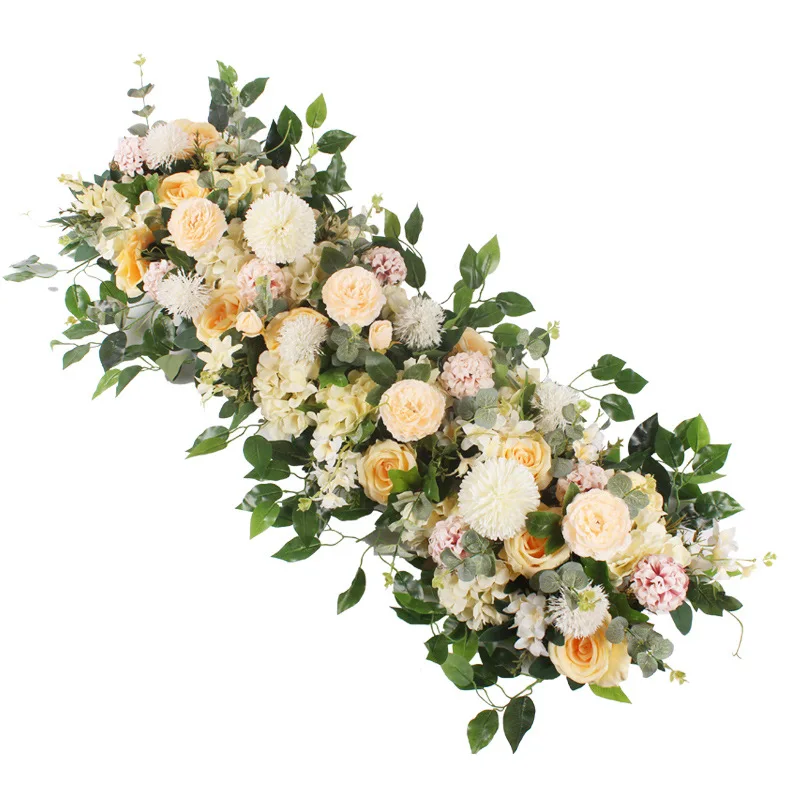 Customized Pink White Roses Orchids Artificial Flower Runner Wedding Decoration Flowers Table Runner For Wedding Decoration
